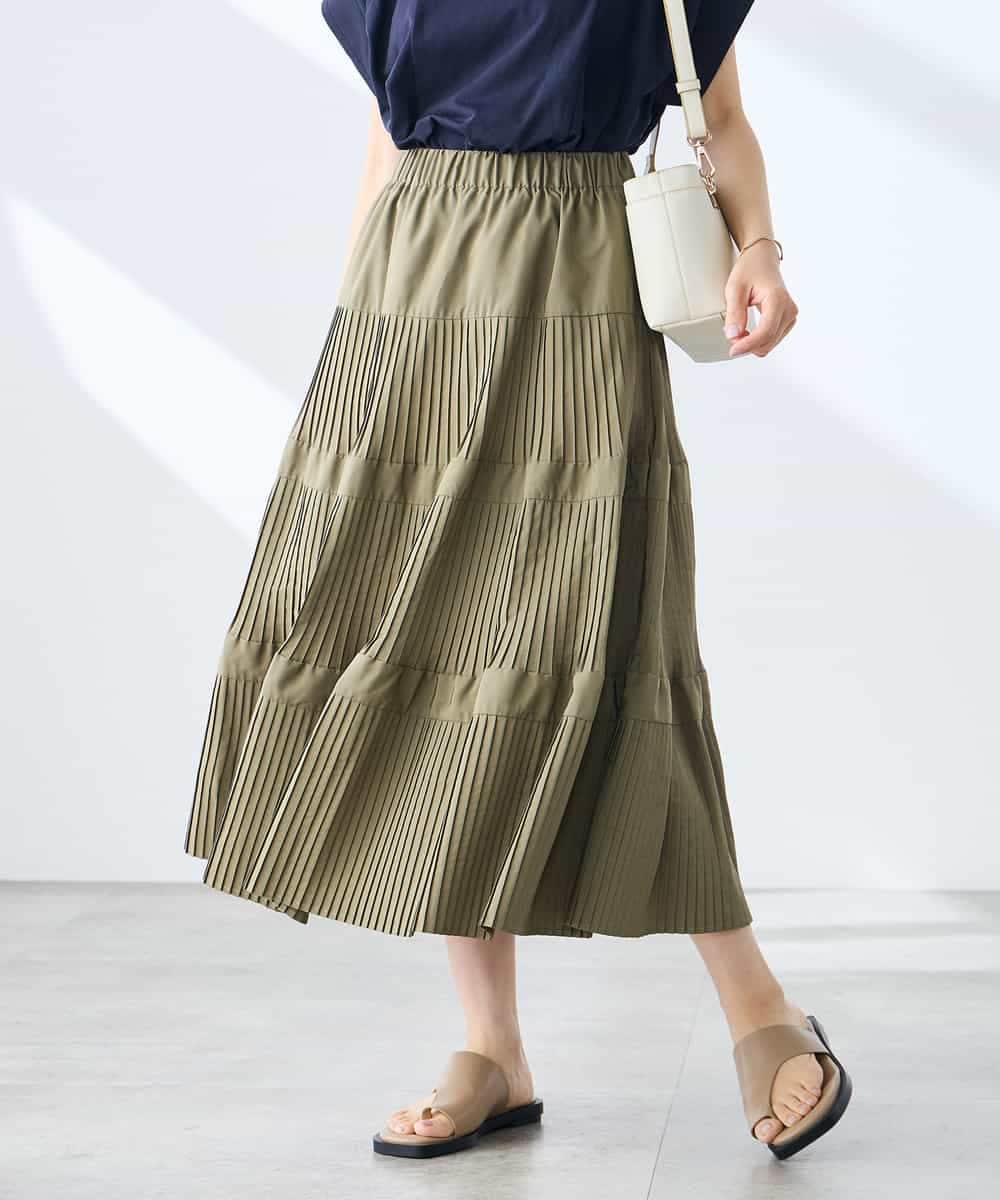 K3HGD25059 a.v.v Elmi(アー・ヴェ・ヴェ) 【低身長サイズ/洗える】ティアードプリーツスカート カーキ