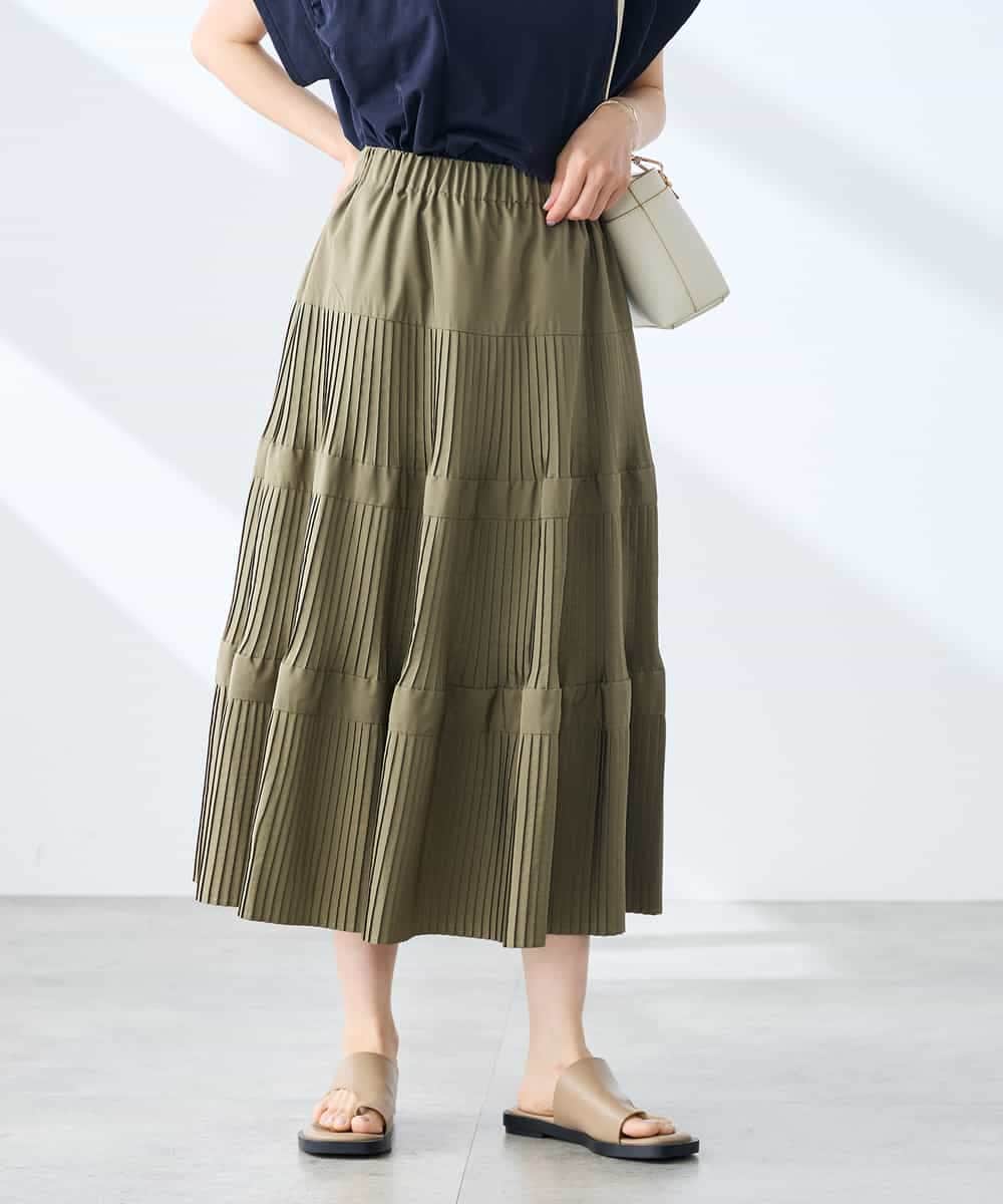 K3HGD25059 a.v.v Elmi(アー・ヴェ・ヴェ) 【低身長サイズ/洗える】ティアードプリーツスカート カーキ