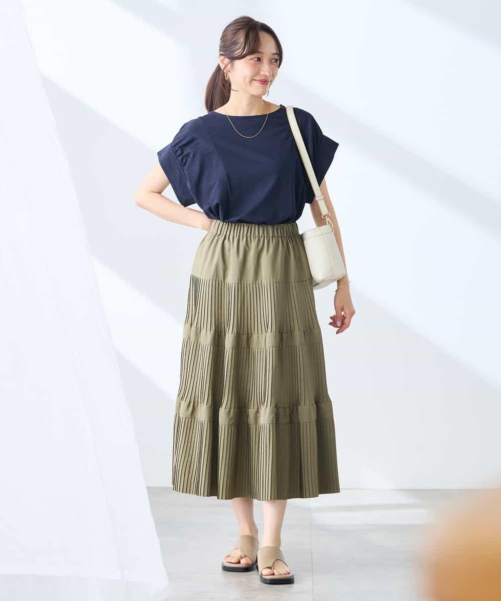 K3HGD25059 a.v.v Elmi(アー・ヴェ・ヴェ) 【低身長サイズ/洗える】ティアードプリーツスカート カーキ