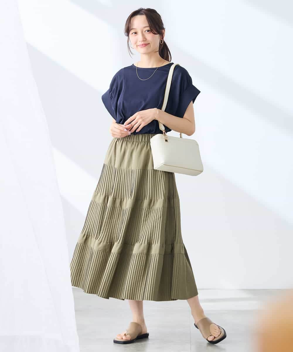 K3HGD25059 a.v.v Elmi(アー・ヴェ・ヴェ) 【低身長サイズ/洗える】ティアードプリーツスカート カーキ