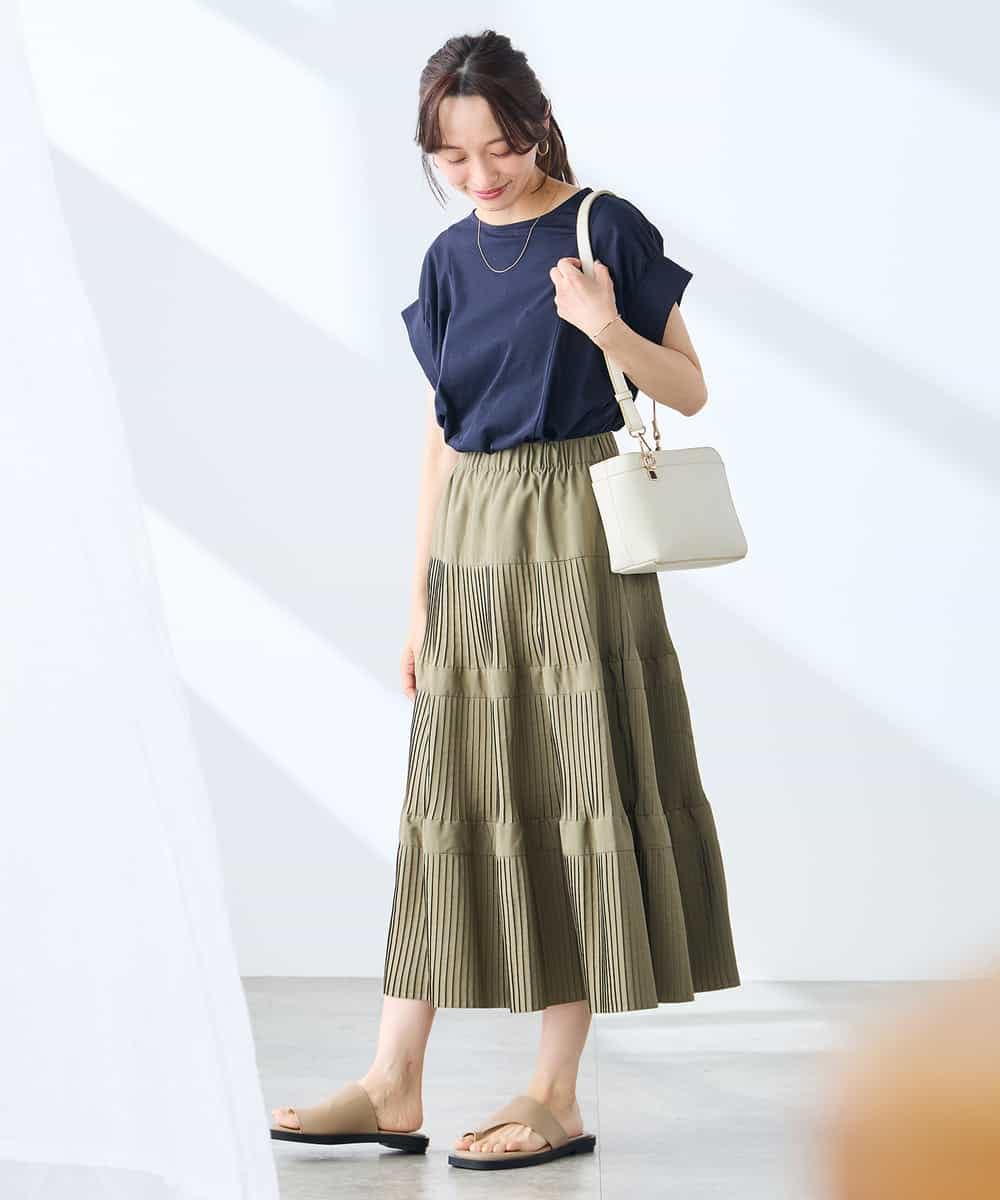 K3HGD25059 a.v.v Elmi(アー・ヴェ・ヴェ) 【低身長サイズ/洗える】ティアードプリーツスカート カーキ