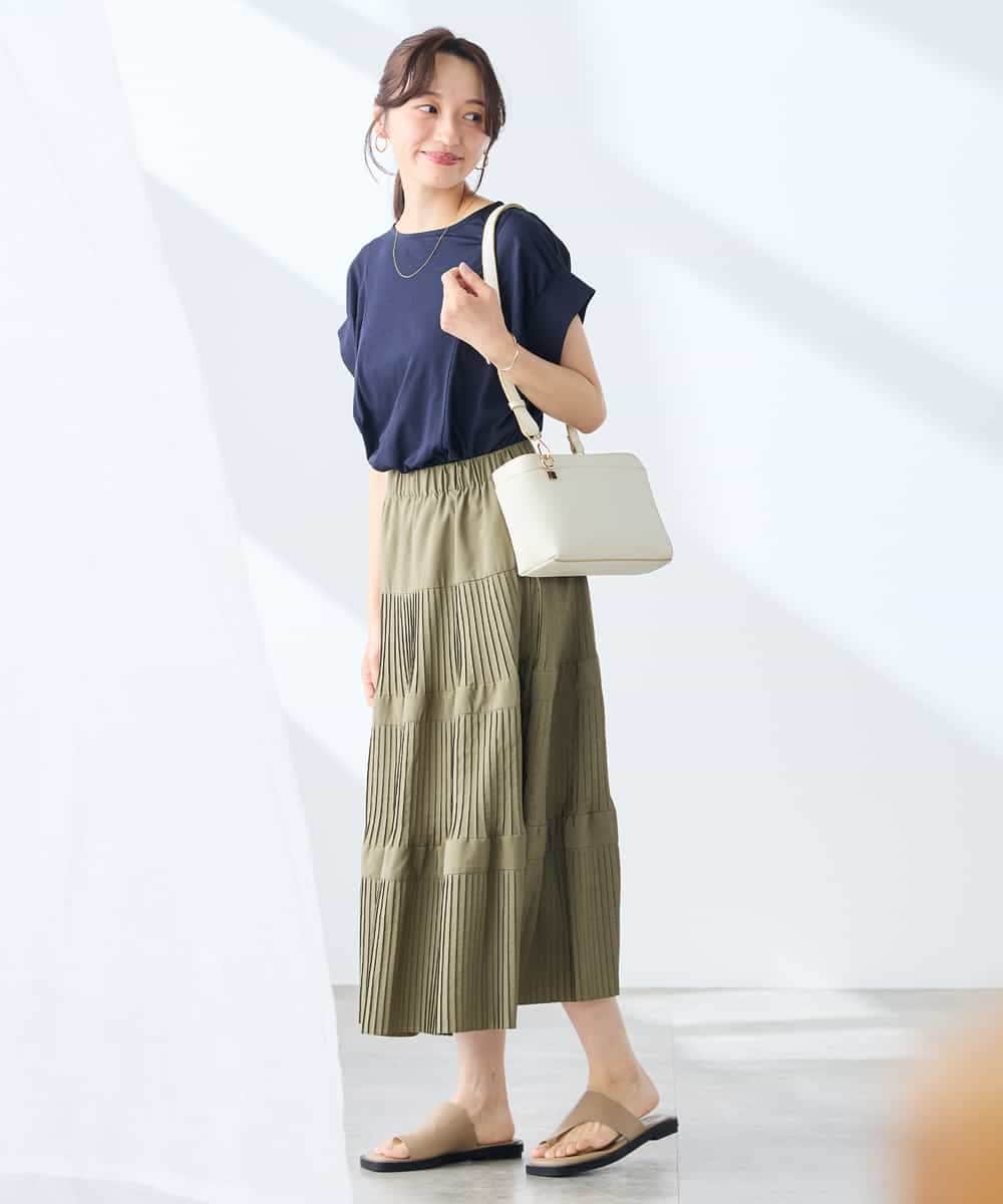 K3HGD25059 a.v.v Elmi(アー・ヴェ・ヴェ) 【低身長サイズ/洗える】ティアードプリーツスカート カーキ