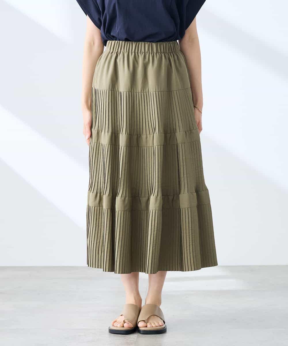 K3HGD25059 a.v.v Elmi(アー・ヴェ・ヴェ) 【低身長サイズ/洗える】ティアードプリーツスカート カーキ