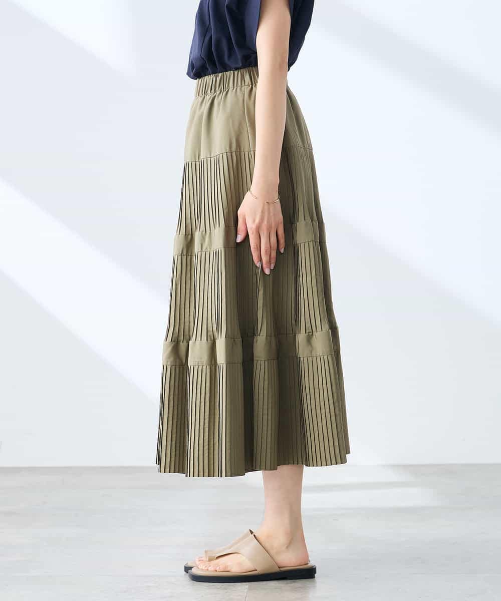 K3HGD25059 a.v.v Elmi(アー・ヴェ・ヴェ) 【低身長サイズ/洗える】ティアードプリーツスカート カーキ