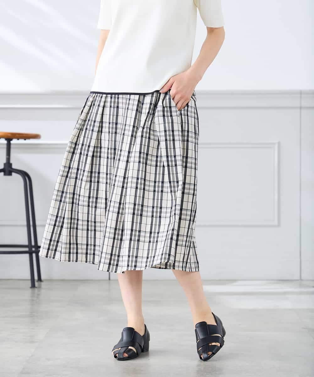 K3HGD26059 a.v.v Elmi(アー・ヴェ・ヴェ) 【低身長サイズ/洗える】メモリーチェックタフタスカート アイボリー