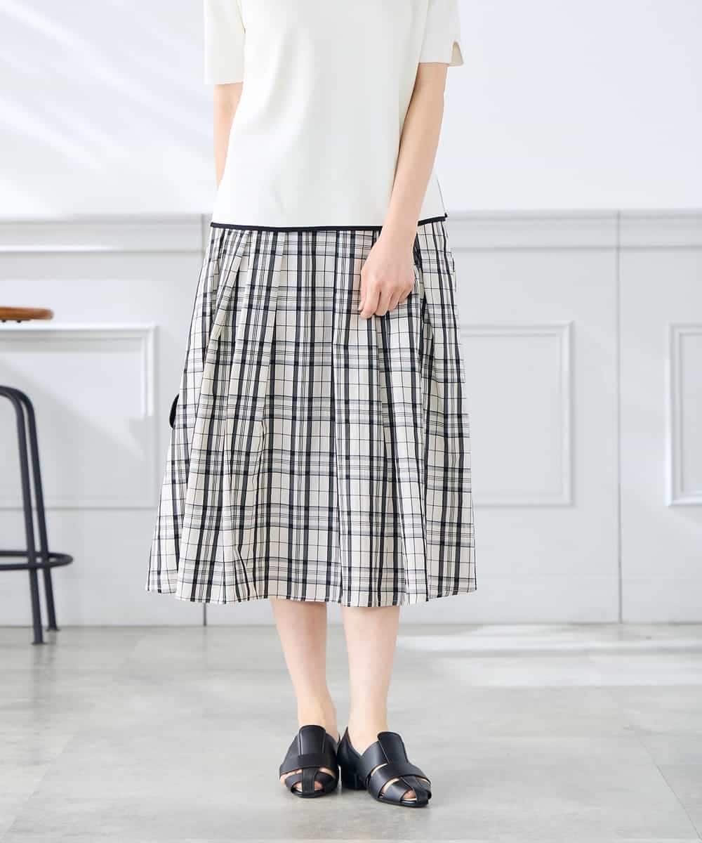 K3HGD26059 a.v.v Elmi(アー・ヴェ・ヴェ) 【低身長サイズ/洗える】メモリーチェックタフタスカート アイボリー