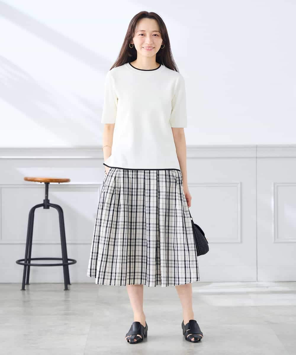 K3HGD26059 a.v.v Elmi(アー・ヴェ・ヴェ) 【低身長サイズ/洗える】メモリーチェックタフタスカート アイボリー