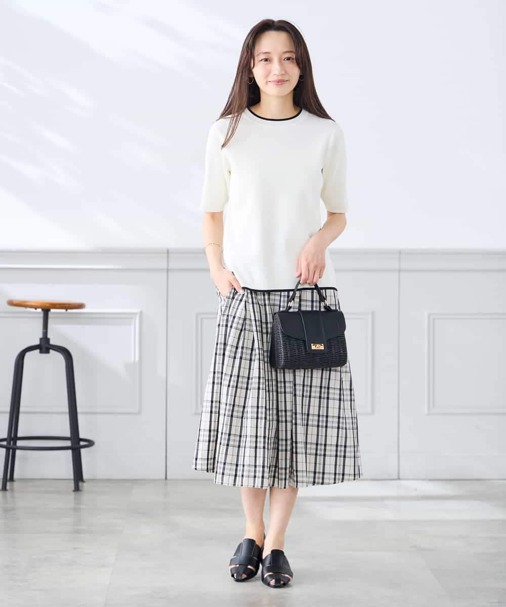 K3HGD26059 a.v.v Elmi(アー・ヴェ・ヴェ) 【低身長サイズ/洗える】メモリーチェックタフタスカート アイボリー