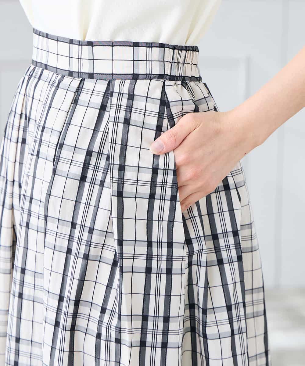 K3HGD26059 a.v.v Elmi(アー・ヴェ・ヴェ) 【低身長サイズ/洗える】メモリーチェックタフタスカート アイボリー