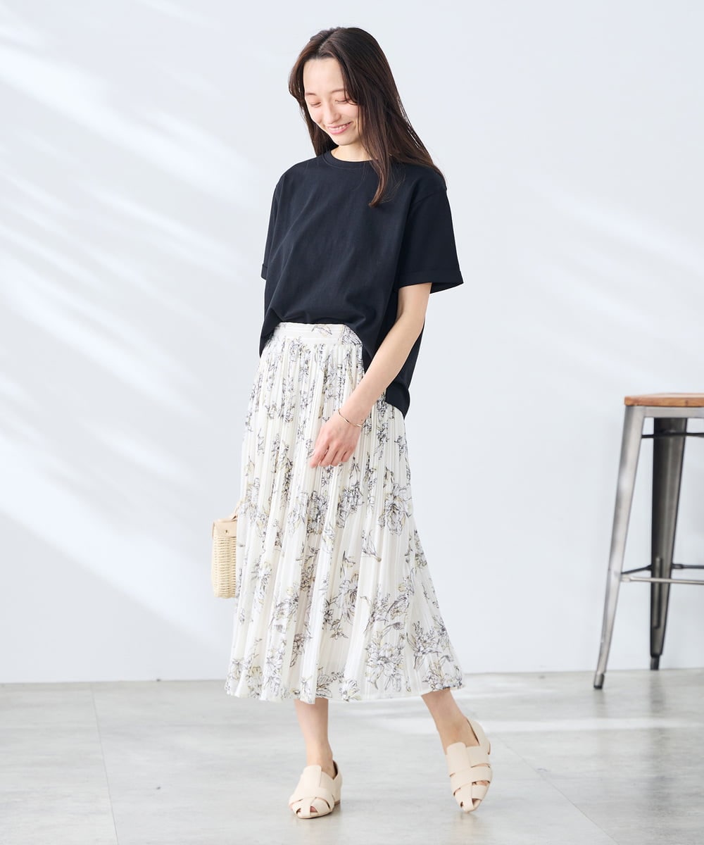 低身長サイズ/洗える】フラワープリントランダムプリーツスカート