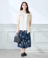 K3HGD36059 a.v.v Elmi(アー・ヴェ・ヴェ) 【低身長サイズ/洗える】フラワープリントランダムプリーツスカート ネイビー