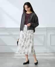 K3HGD36059 a.v.v Elmi(アー・ヴェ・ヴェ) 【低身長サイズ/洗える】フラワープリントランダムプリーツスカート ネイビー