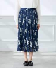 K3HGD36059 a.v.v Elmi(アー・ヴェ・ヴェ) 【低身長サイズ/洗える】フラワープリントランダムプリーツスカート ネイビー