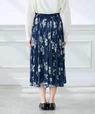 K3HGD36059 a.v.v Elmi(アー・ヴェ・ヴェ) 【低身長サイズ/洗える】フラワープリントランダムプリーツスカート ネイビー