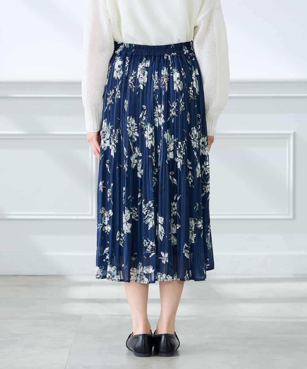 K3HGD36059 a.v.v Elmi(アー・ヴェ・ヴェ) 【低身長サイズ/洗える】フラワープリントランダムプリーツスカート ネイビー