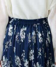 K3HGD36059 a.v.v Elmi(アー・ヴェ・ヴェ) 【低身長サイズ/洗える】フラワープリントランダムプリーツスカート ネイビー