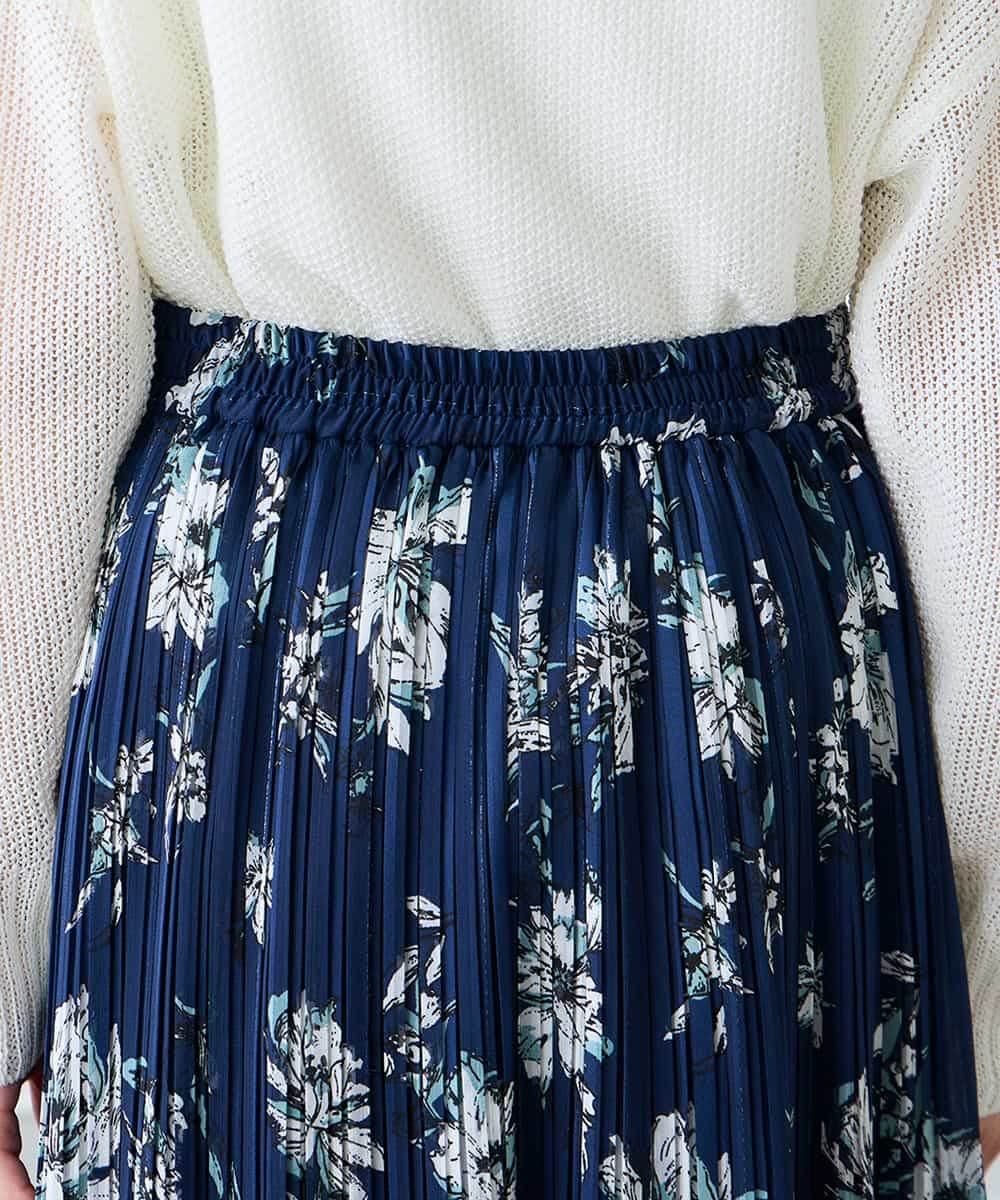 K3HGD36059 a.v.v Elmi(アー・ヴェ・ヴェ) 【低身長サイズ/洗える】フラワープリントランダムプリーツスカート ネイビー