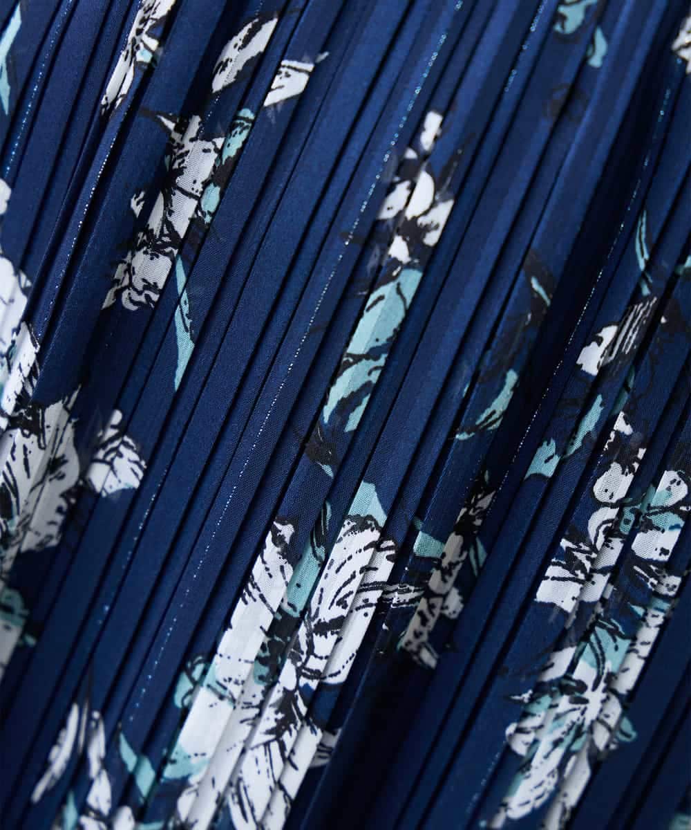 K3HGD36059 a.v.v Elmi(アー・ヴェ・ヴェ) 【低身長サイズ/洗える】フラワープリントランダムプリーツスカート ネイビー