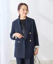 K3JAG08119 a.v.v Elmi(アー・ヴェ・ヴェ) 【低身長サイズ】ダブルブレスト ジャケット【洗える/裏起毛】 ネイビー