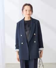 K3JAG08119 a.v.v Elmi(アー・ヴェ・ヴェ) 【低身長サイズ】ダブルブレスト ジャケット【洗える/裏起毛】 ネイビー