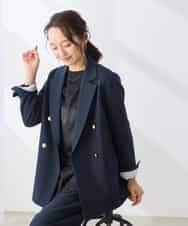 K3JAG08119 a.v.v Elmi(アー・ヴェ・ヴェ) 【低身長サイズ】ダブルブレスト ジャケット【洗える/裏起毛】 ネイビー