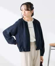 K3JFD02089 a.v.v Elmi(アー・ヴェ・ヴェ) 【低身長サイズ/接触冷感/UVカット】リネンライクノーカラージップブルゾン【セットアップ対応/アンチピリング】 ネイビー