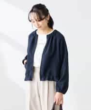K3JFD02089 a.v.v Elmi(アー・ヴェ・ヴェ) 【低身長サイズ/接触冷感/UVカット】リネンライクノーカラージップブルゾン【セットアップ対応/アンチピリング】 ネイビー