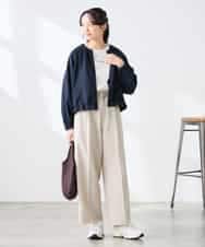 K3JFD02089 a.v.v Elmi(アー・ヴェ・ヴェ) 【低身長サイズ/接触冷感/UVカット】リネンライクノーカラージップブルゾン【セットアップ対応/アンチピリング】 ネイビー