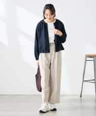 K3JFD02089 a.v.v Elmi(アー・ヴェ・ヴェ) 【低身長サイズ/接触冷感/UVカット】リネンライクノーカラージップブルゾン【セットアップ対応/アンチピリング】 ネイビー