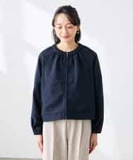 K3JFD02089 a.v.v Elmi(アー・ヴェ・ヴェ) 【低身長サイズ/接触冷感/UVカット】リネンライクノーカラージップブルゾン【セットアップ対応/アンチピリング】 ネイビー