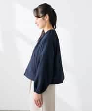 K3JFD02089 a.v.v Elmi(アー・ヴェ・ヴェ) 【低身長サイズ/接触冷感/UVカット】リネンライクノーカラージップブルゾン【セットアップ対応/アンチピリング】 ネイビー