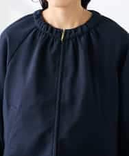 K3JFD02089 a.v.v Elmi(アー・ヴェ・ヴェ) 【低身長サイズ/接触冷感/UVカット】リネンライクノーカラージップブルゾン【セットアップ対応/アンチピリング】 ネイビー