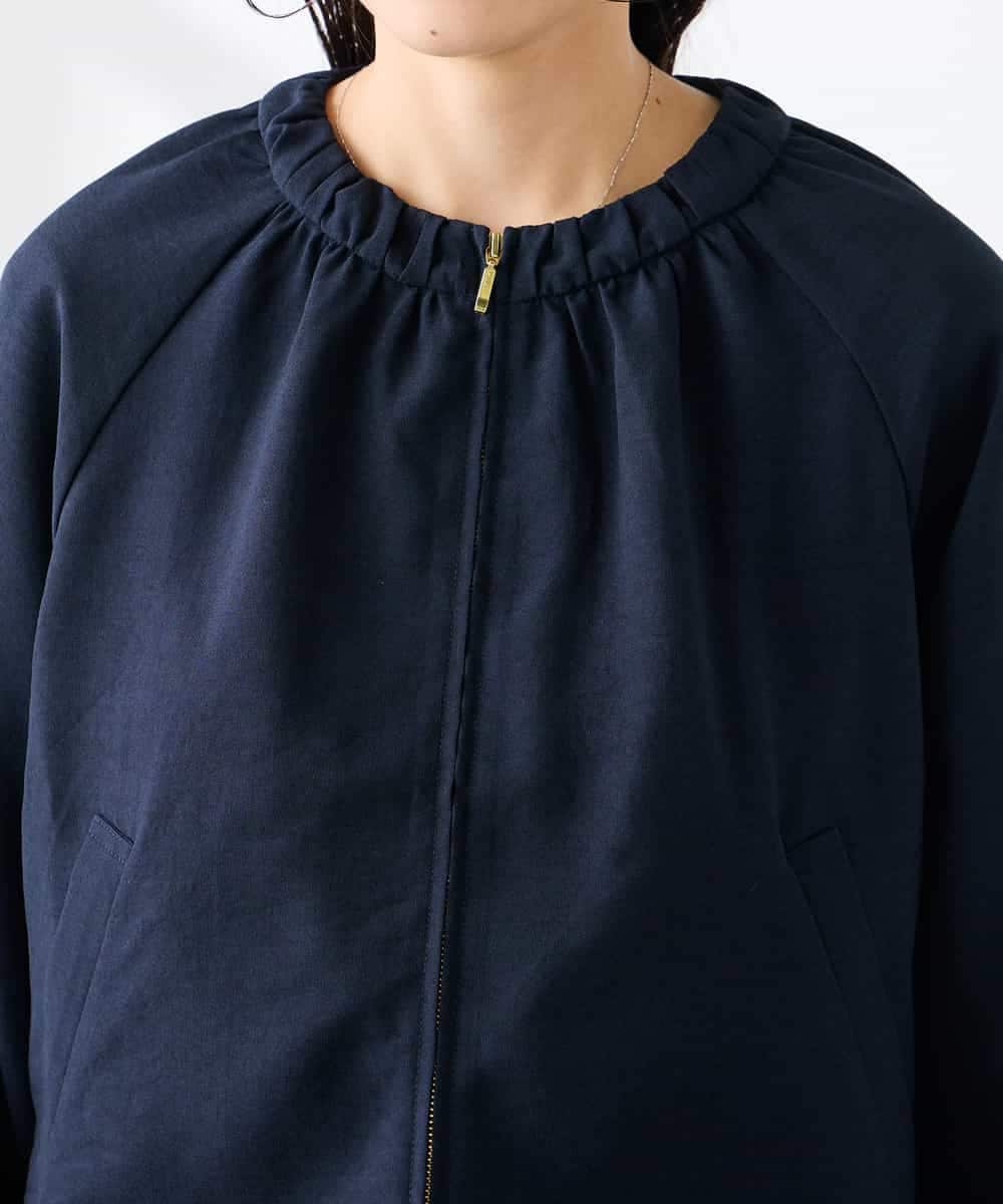 K3JFD02089 a.v.v Elmi(アー・ヴェ・ヴェ) 【低身長サイズ/接触冷感/UVカット】リネンライクノーカラージップブルゾン【セットアップ対応/アンチピリング】 ネイビー