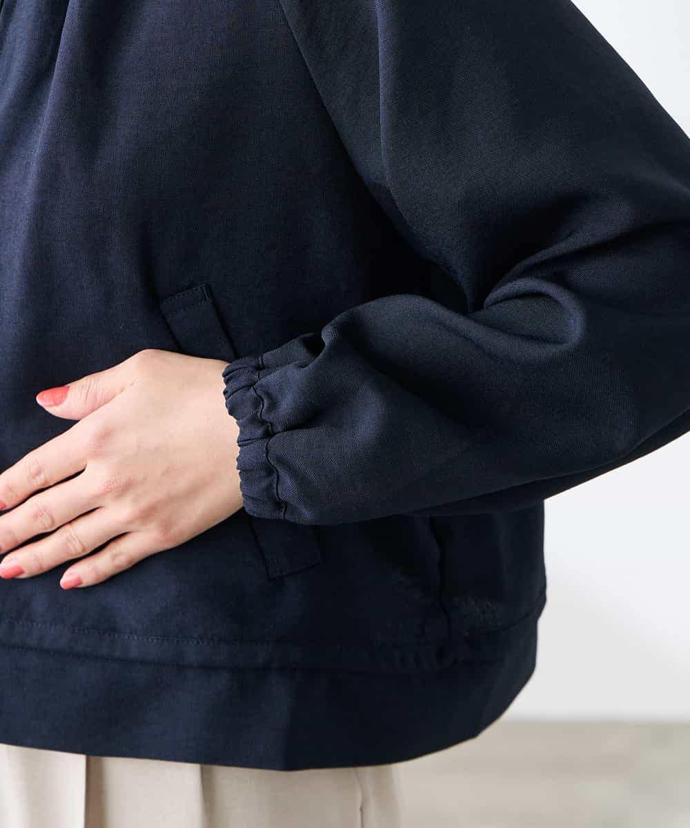 K3JFD02089 a.v.v Elmi(アー・ヴェ・ヴェ) 【低身長サイズ/接触冷感/UVカット】リネンライクノーカラージップブルゾン【セットアップ対応/アンチピリング】 ネイビー