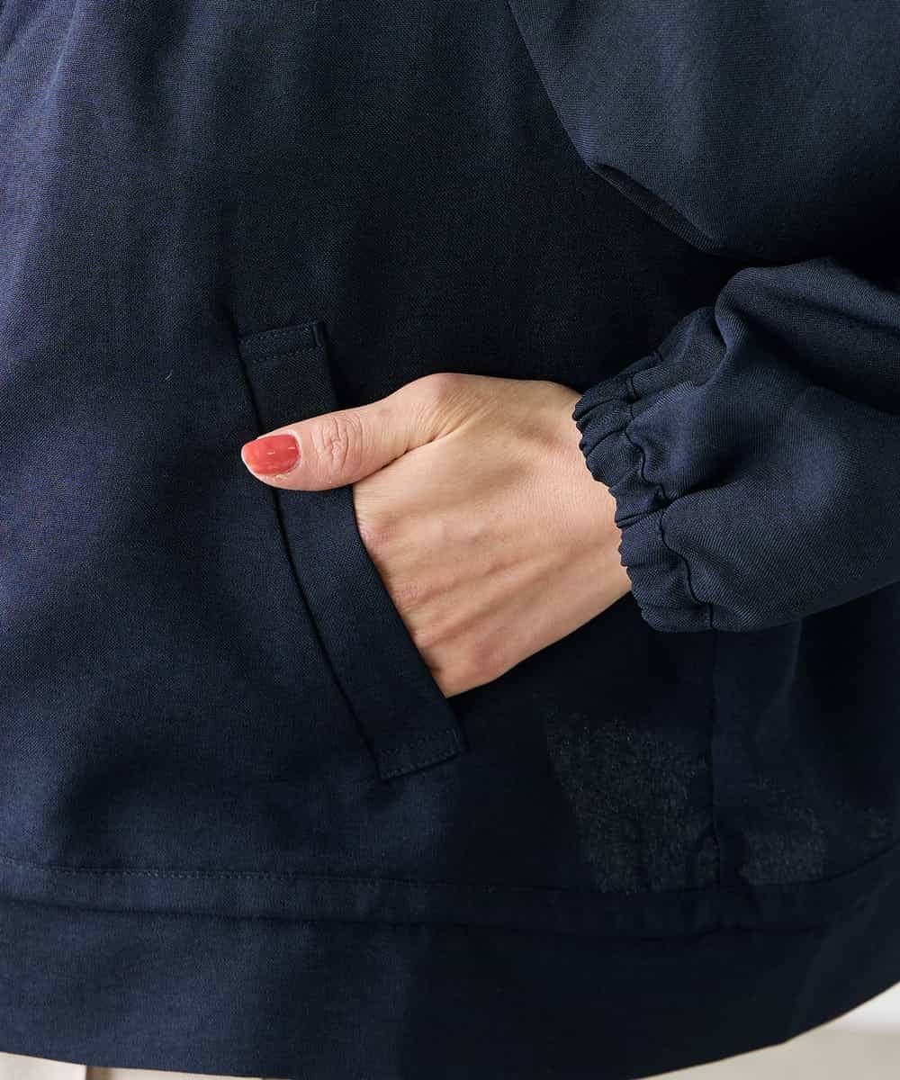 K3JFD02089 a.v.v Elmi(アー・ヴェ・ヴェ) 【低身長サイズ/接触冷感/UVカット】リネンライクノーカラージップブルゾン【セットアップ対応/アンチピリング】 ネイビー