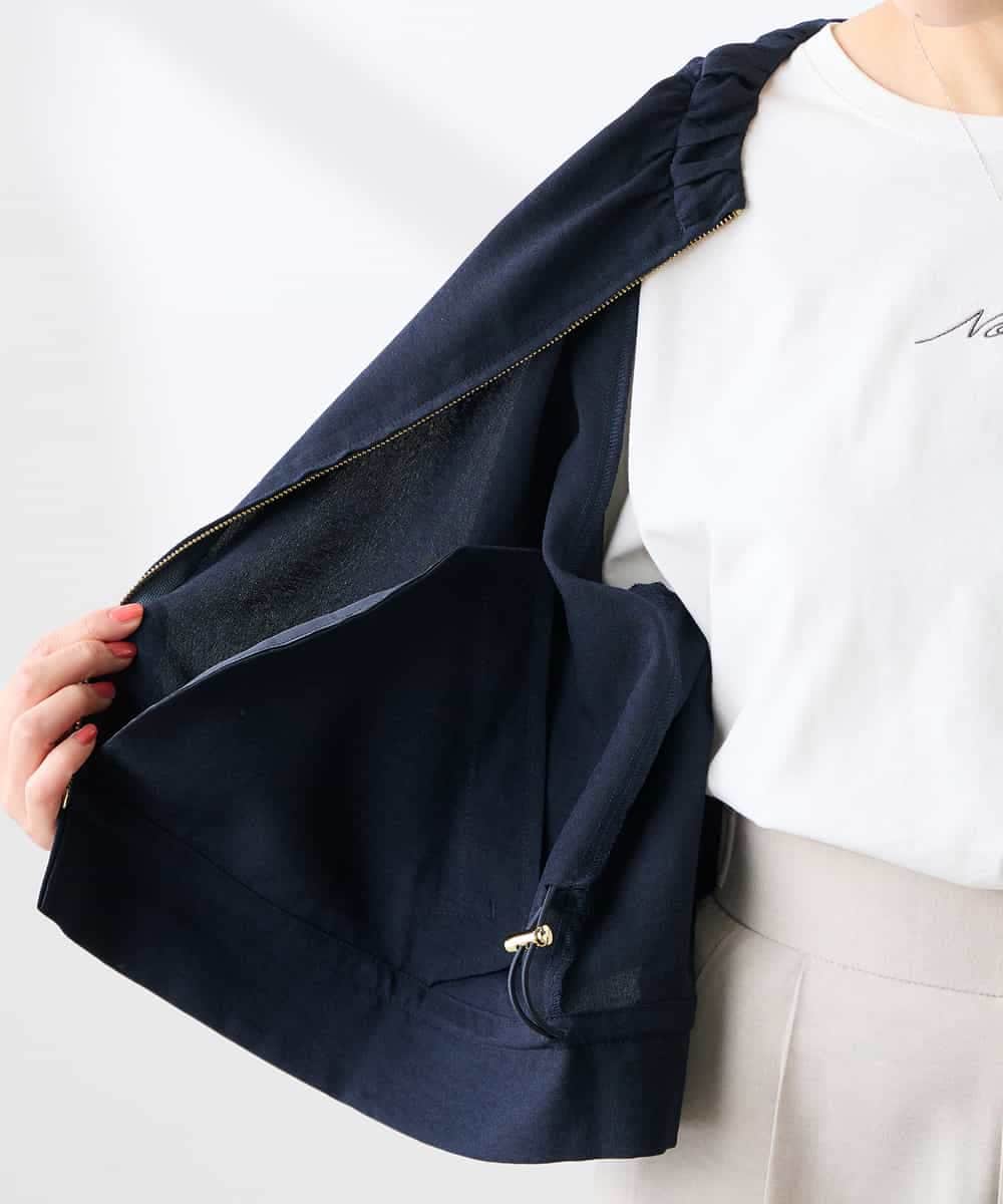 K3JFD02089 a.v.v Elmi(アー・ヴェ・ヴェ) 【低身長サイズ/接触冷感/UVカット】リネンライクノーカラージップブルゾン【セットアップ対応/アンチピリング】 ネイビー