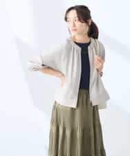 K3JFD02089 a.v.v Elmi(アー・ヴェ・ヴェ) 【低身長サイズ/接触冷感/UVカット】リネンライクノーカラージップブルゾン【セットアップ対応/アンチピリング】 ネイビー