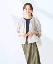 K3JFD02089 a.v.v Elmi(アー・ヴェ・ヴェ) 【低身長サイズ/接触冷感/UVカット】リネンライクノーカラージップブルゾン【セットアップ対応/アンチピリング】 ネイビー