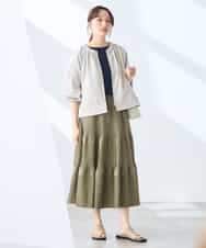 K3JFD02089 a.v.v Elmi(アー・ヴェ・ヴェ) 【低身長サイズ/接触冷感/UVカット】リネンライクノーカラージップブルゾン【セットアップ対応/アンチピリング】 ネイビー