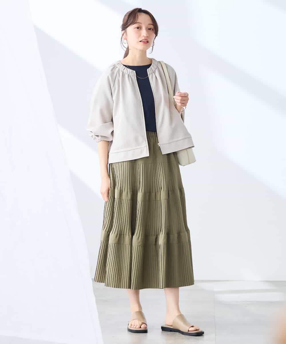 K3JFD02089 a.v.v Elmi(アー・ヴェ・ヴェ) 【低身長サイズ/接触冷感/UVカット】リネンライクノーカラージップブルゾン【セットアップ対応/アンチピリング】 ネイビー