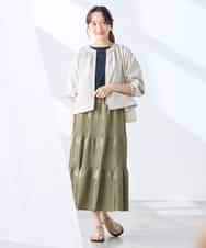 K3JFD02089 a.v.v Elmi(アー・ヴェ・ヴェ) 【低身長サイズ/接触冷感/UVカット】リネンライクノーカラージップブルゾン【セットアップ対応/アンチピリング】 ネイビー