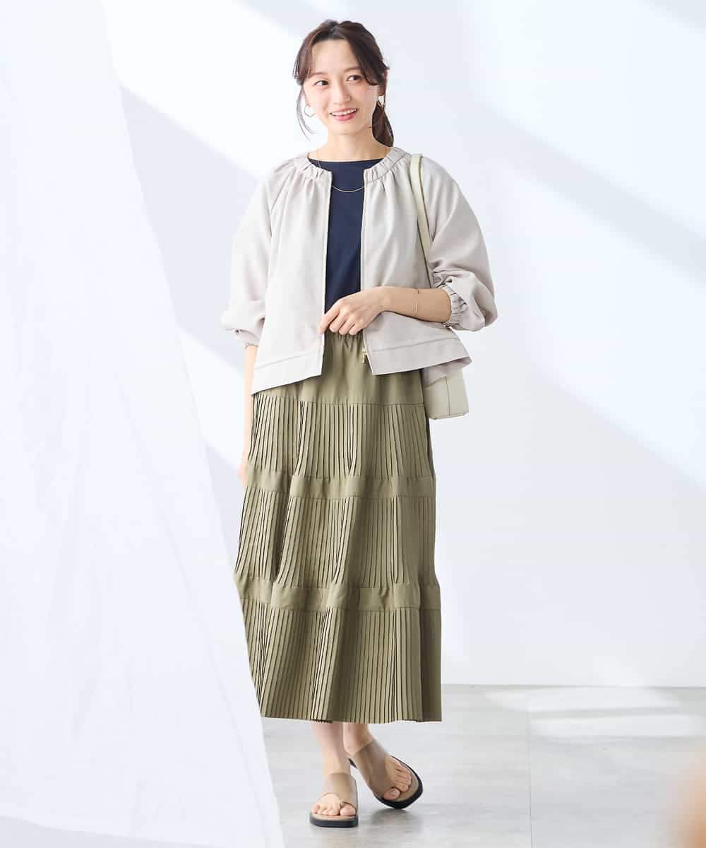 K3JFD02089 a.v.v Elmi(アー・ヴェ・ヴェ) 【低身長サイズ/接触冷感/UVカット】リネンライクノーカラージップブルゾン【セットアップ対応/アンチピリング】 ネイビー