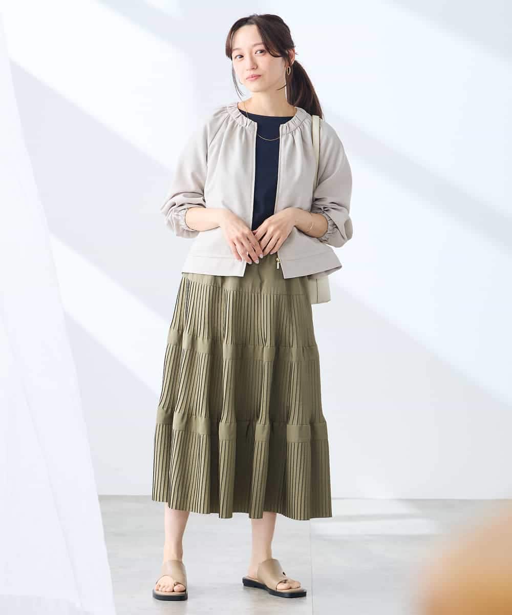 K3JFD02089 a.v.v Elmi(アー・ヴェ・ヴェ) 【低身長サイズ/接触冷感/UVカット】リネンライクノーカラージップブルゾン【セットアップ対応/アンチピリング】 ネイビー