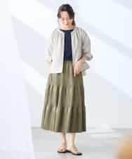 K3JFD02089 a.v.v Elmi(アー・ヴェ・ヴェ) 【低身長サイズ/接触冷感/UVカット】リネンライクノーカラージップブルゾン【セットアップ対応/アンチピリング】 ネイビー