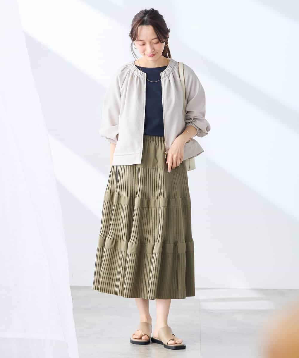 K3JFD02089 a.v.v Elmi(アー・ヴェ・ヴェ) 【低身長サイズ/接触冷感/UVカット】リネンライクノーカラージップブルゾン【セットアップ対応/アンチピリング】 ネイビー