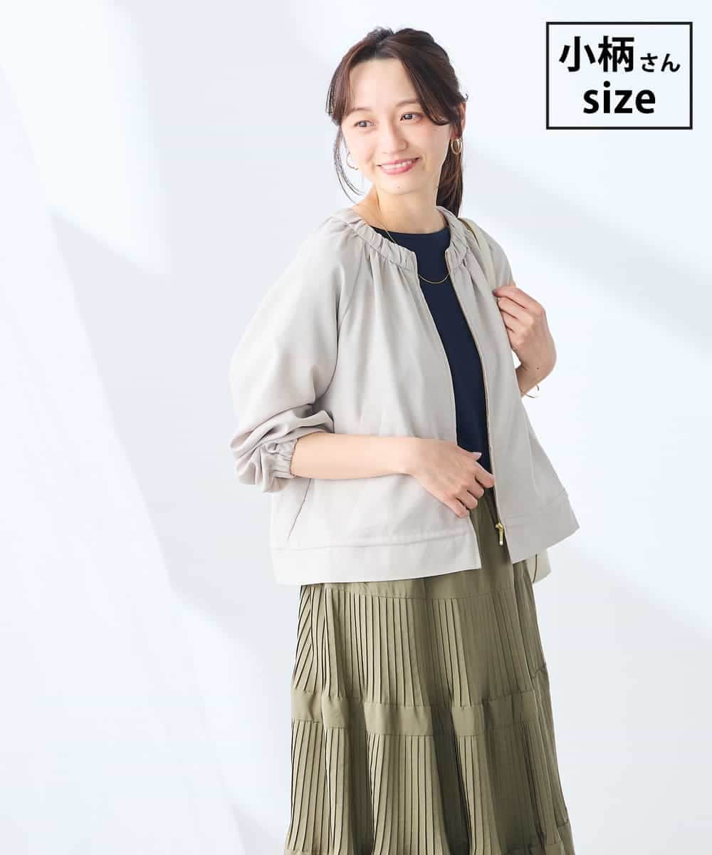 K3JFD02089 a.v.v Elmi(アー・ヴェ・ヴェ) 【低身長サイズ/接触冷感/UVカット】リネンライクノーカラージップブルゾン【セットアップ対応/アンチピリング】 グレージュ