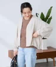 K3JFD12089 a.v.v Elmi(アー・ヴェ・ヴェ) 【低身長サイズ】Vネックシアーブルゾン ベージュ