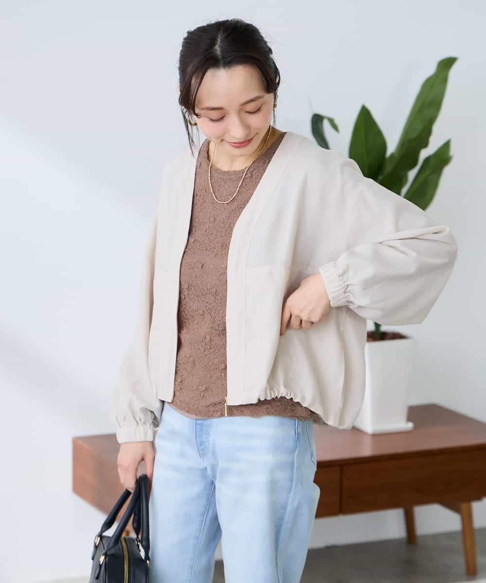 K3JFD12089 a.v.v Elmi(アー・ヴェ・ヴェ) 【低身長サイズ】Vネックシアーブルゾン ベージュ