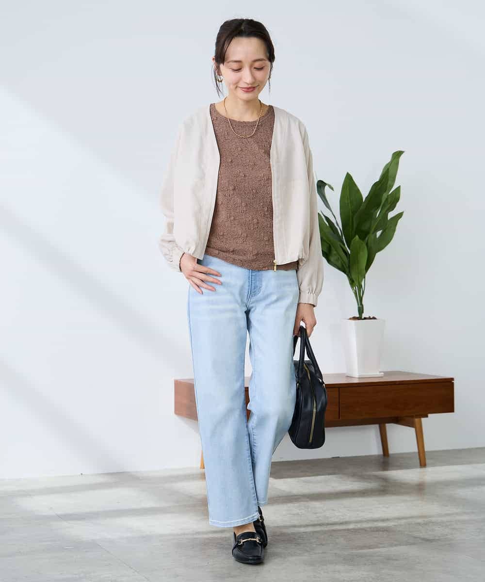 K3JFD12089 a.v.v Elmi(アー・ヴェ・ヴェ) 【低身長サイズ】Vネックシアーブルゾン ベージュ