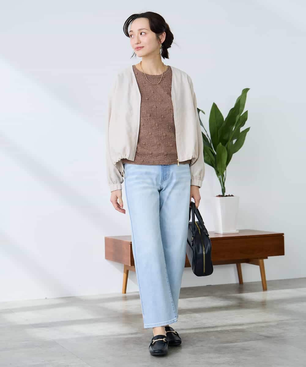 K3JFD12089 a.v.v Elmi(アー・ヴェ・ヴェ) 【低身長サイズ】Vネックシアーブルゾン ベージュ